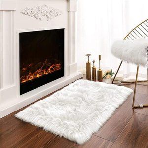 White Sheepskin Rug 2x3 Faux Fur Sheepskin Living Room Fluffy Washable Rug
